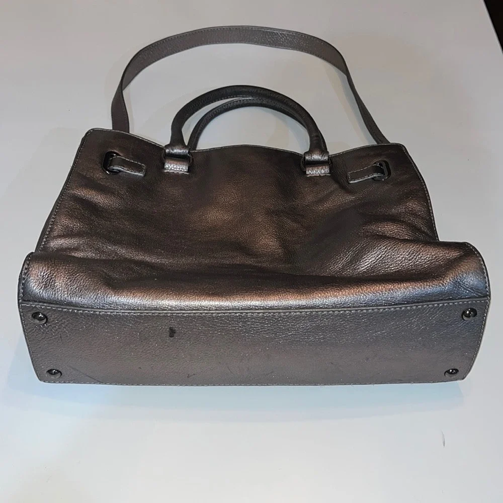 Michael‎ Kors Leather Hamilton Jewel Tote Gunmetal Metallic Shoulder Bag Purse